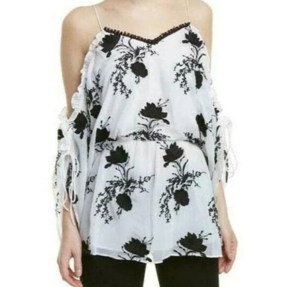 Alice Olivia Cold Shoulder Blouse Womens S Petite Holden Draped Off Shoulder NWT - Picture 1 of 11